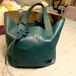 Frye teal leather tote handbag
